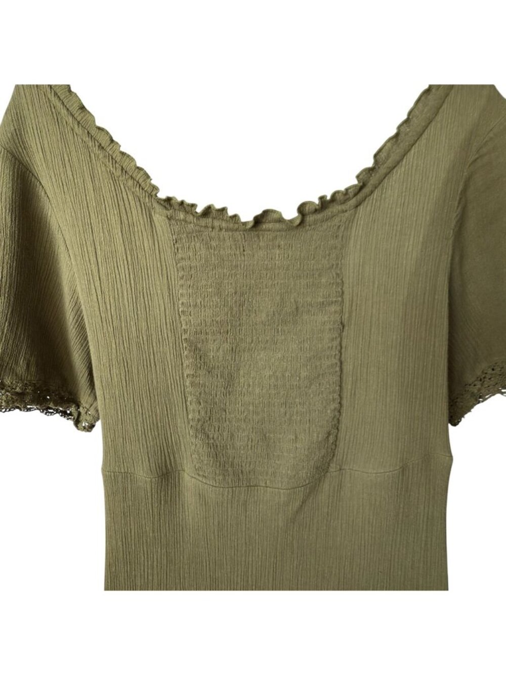 Ellos Womens Dress Size 18/20 Gauze Maxi Green Short Sleeve V-Neck Smocked - Picture 9 of 16